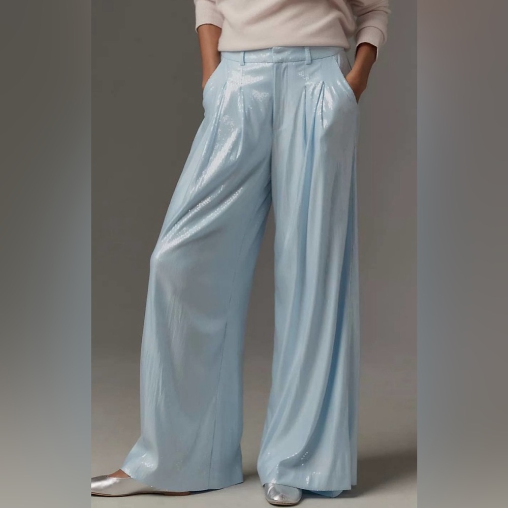 NWOT Anthropologie Maeve Blue Sequin Wide Leg Pants